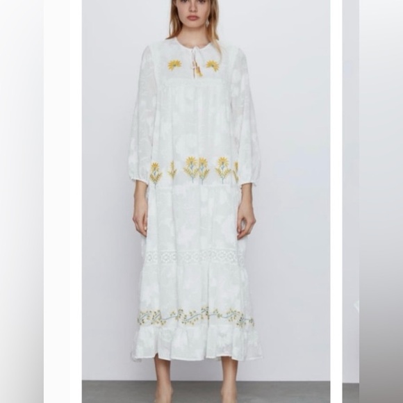 Zara Dresses & Skirts - Zara White Embroidered Maxi Dress S